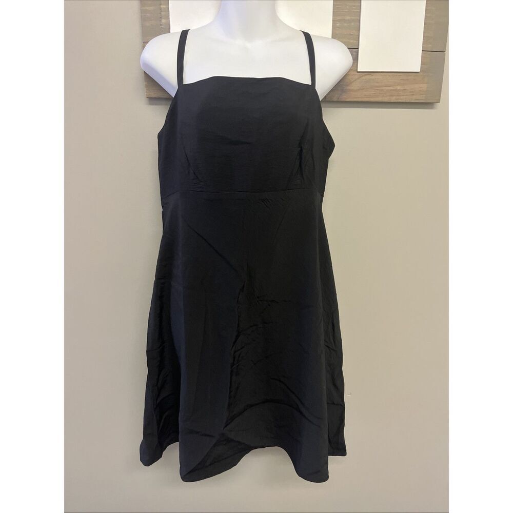 Gap Black Spaghetti Strap Fit Flare Rayon Blend Lightweight Mini Sundress Large